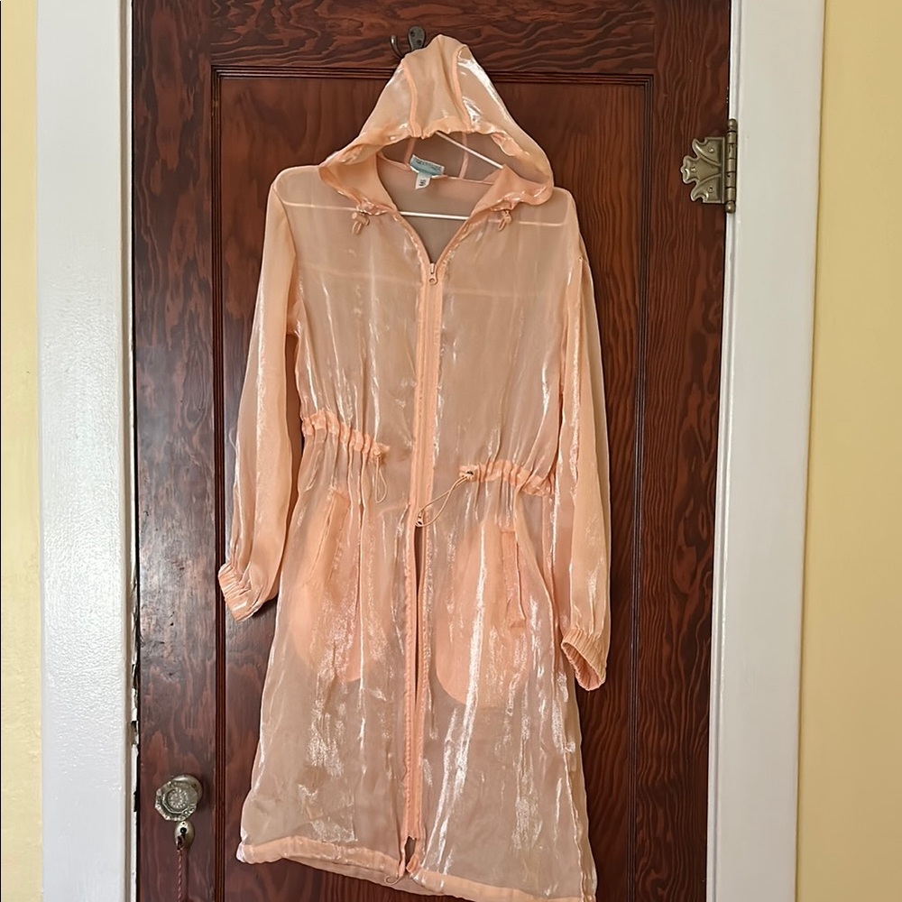 Elegant Peach Hooded Sheer Coat